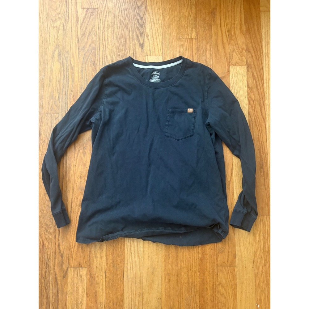 LL Bean Womens Long Sleeve Pocket‎ Graphic T-Shirt Organic Cotton Black M REG